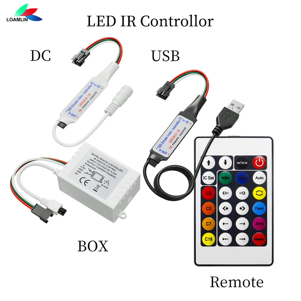 LED 24 Ű IR  RGBIC Ʈ 帲 ÷ Ʈѷ, WS2812, WS2811, 1903 16703 LED Ʈ , USB/DC DC5V-24V